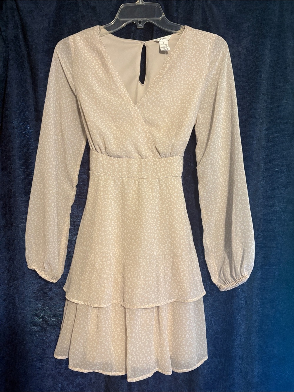 Japna Cream Wrap-Style Long Sleeve Tiered Mini Dress
